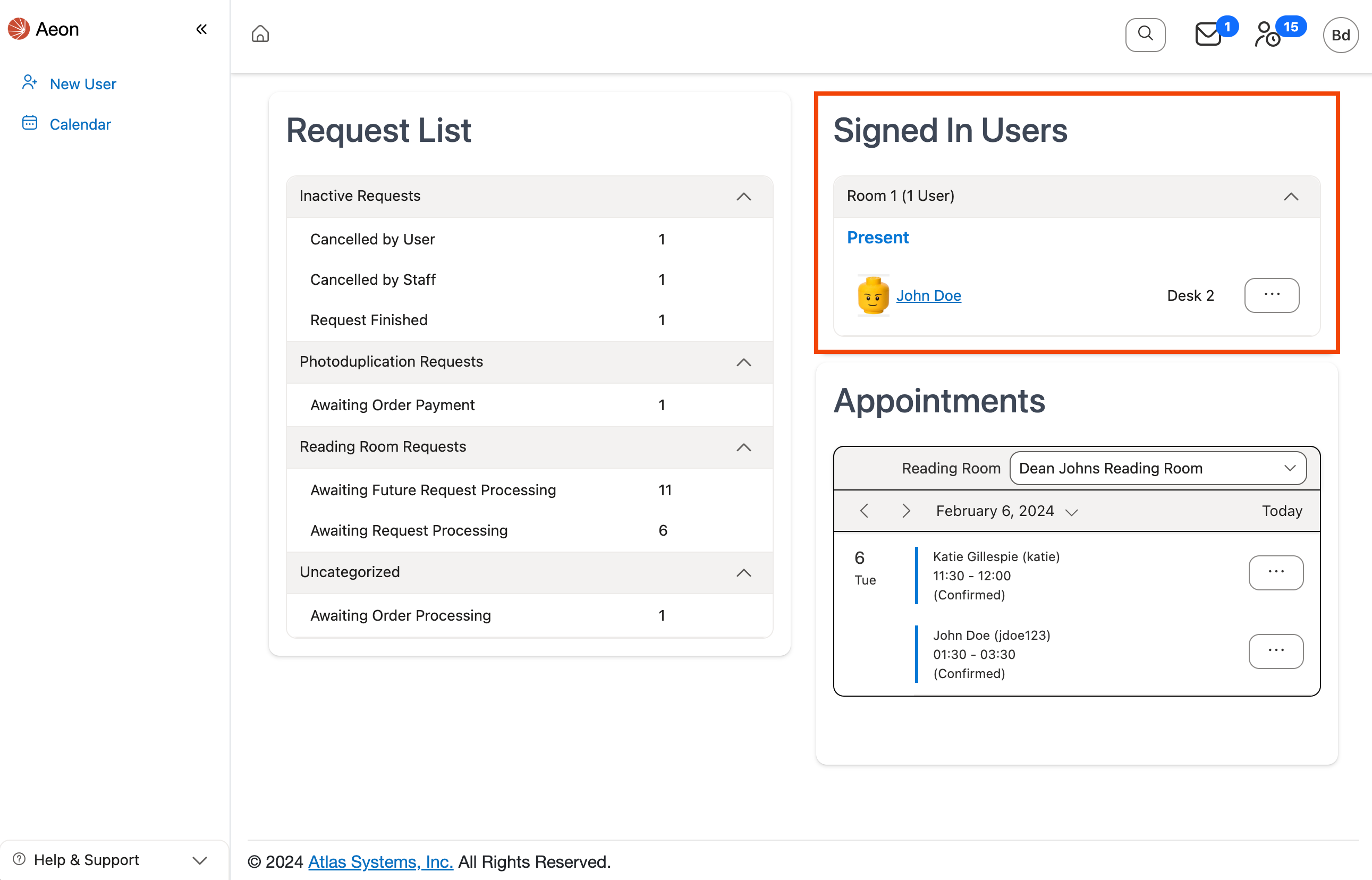 Signed In Users section highlighted on Dashboard